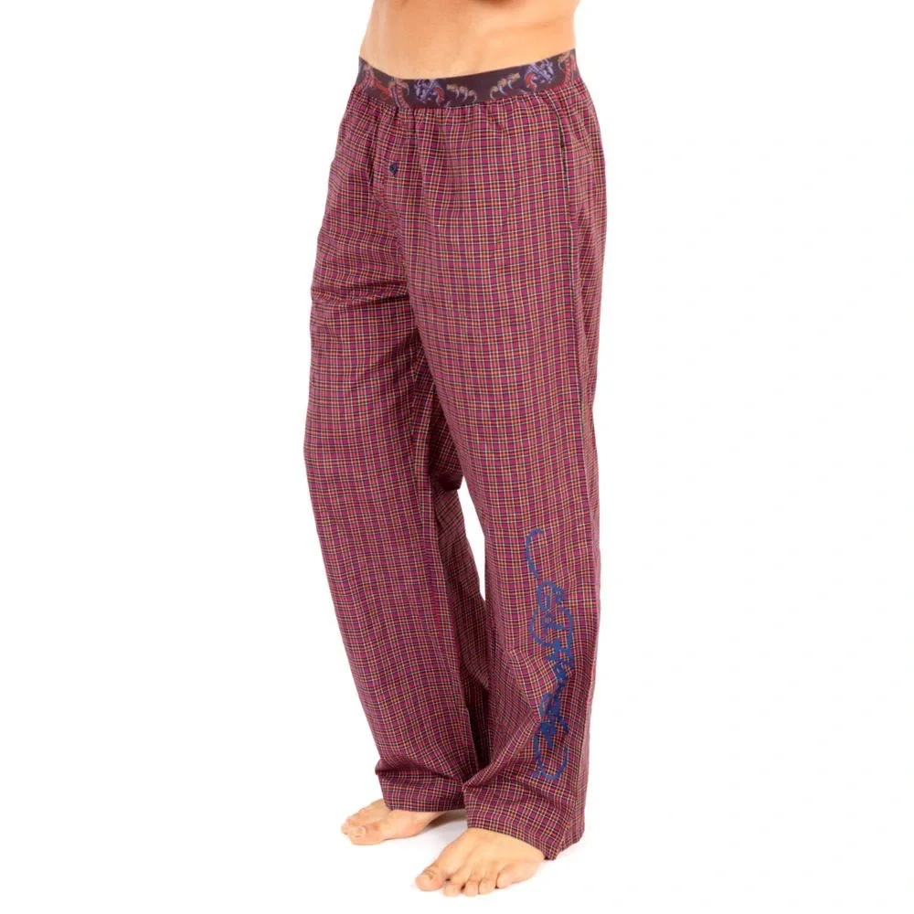 NWT Ed Hardy Plaid Pajama Pants Red Men’s S (28-30) Patch Logo Tattoo Print